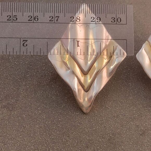 Vintage David Varsano Sterling Electroform Modernest 2-tone Post Omega Earrings - Picture 11 of 11